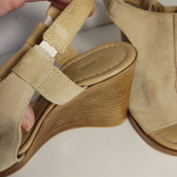 Anthropologie Barbara Barbieri Tan Suede Shoes Wedge Sandal size 6.5 open toe - Picture 9 of 10